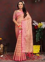 Katan Silk Peach Daily Wear Weaving Saree